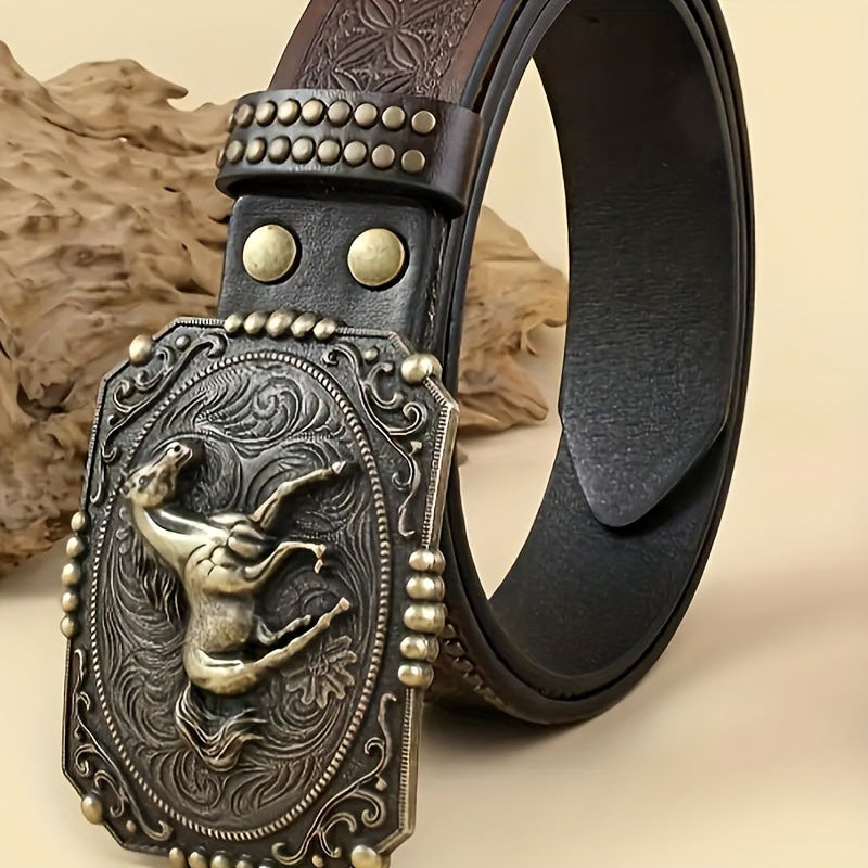 Men's Belt With Large Horse Body Buckle