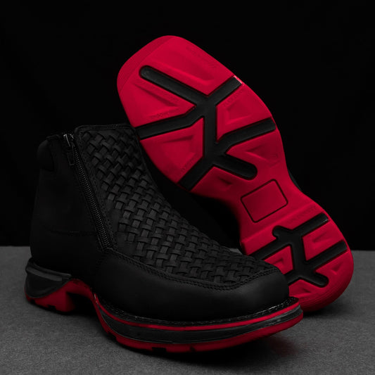 Black Basketweave Leather Botin - 3D Sole Composite Toe
