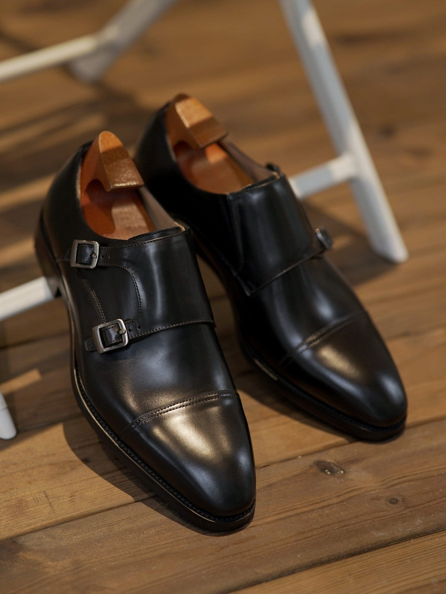 Black Double Monk Strap Shoes