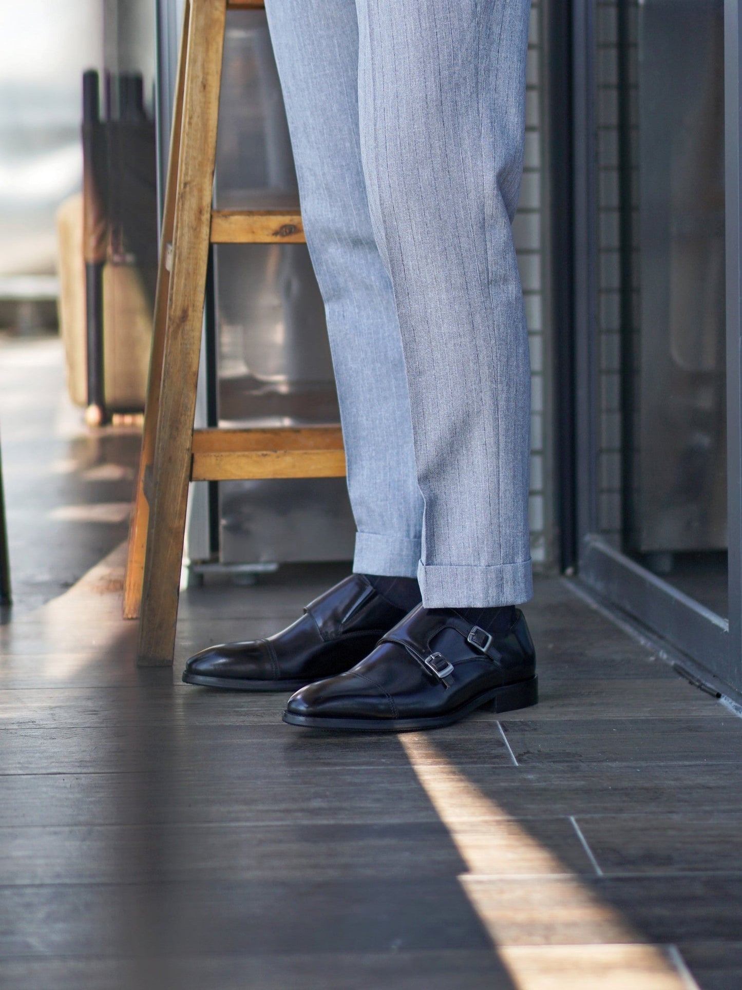 Black Double Monk Strap Shoes