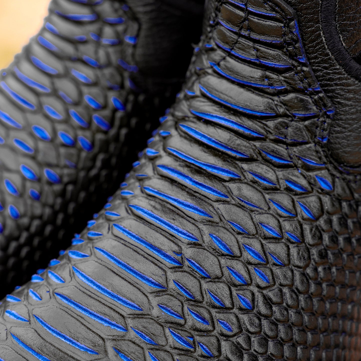 Blue & Black Python Leather Boots - Square Toe