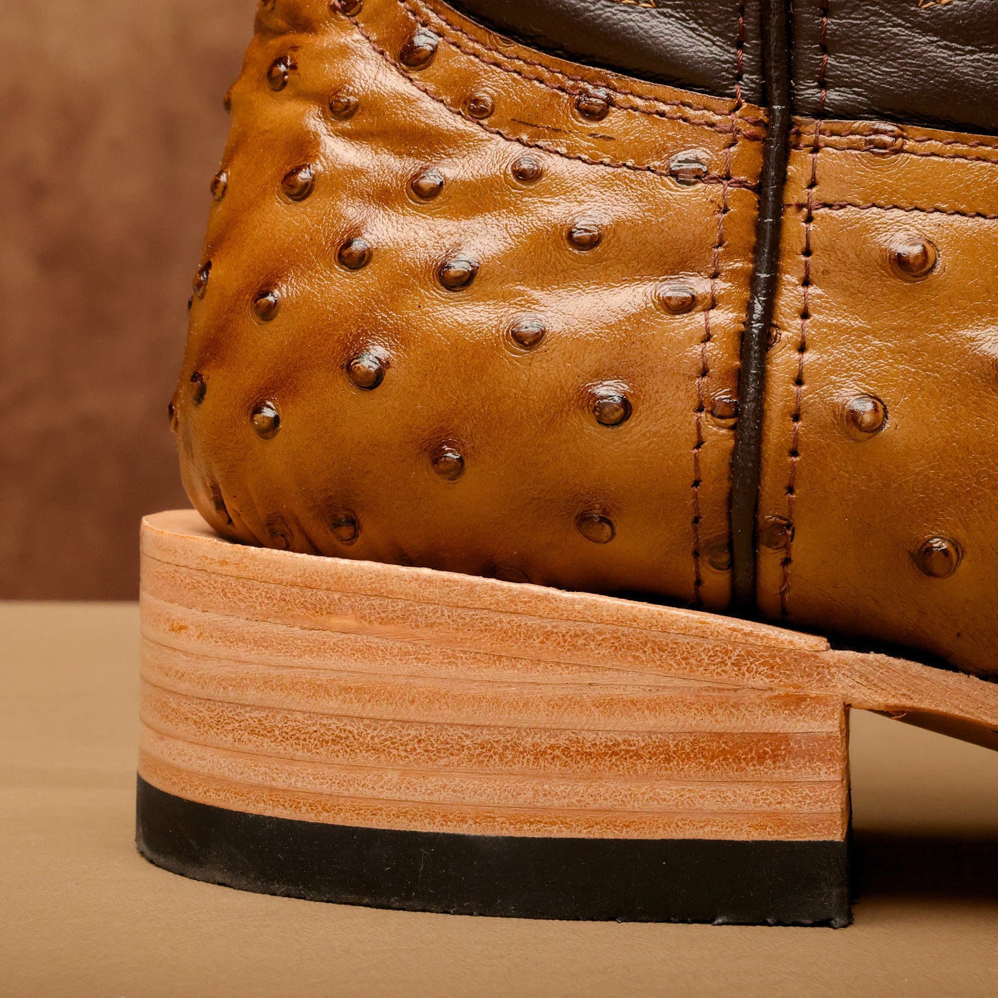 Honey Ostrich Leather Boots - Square Toe