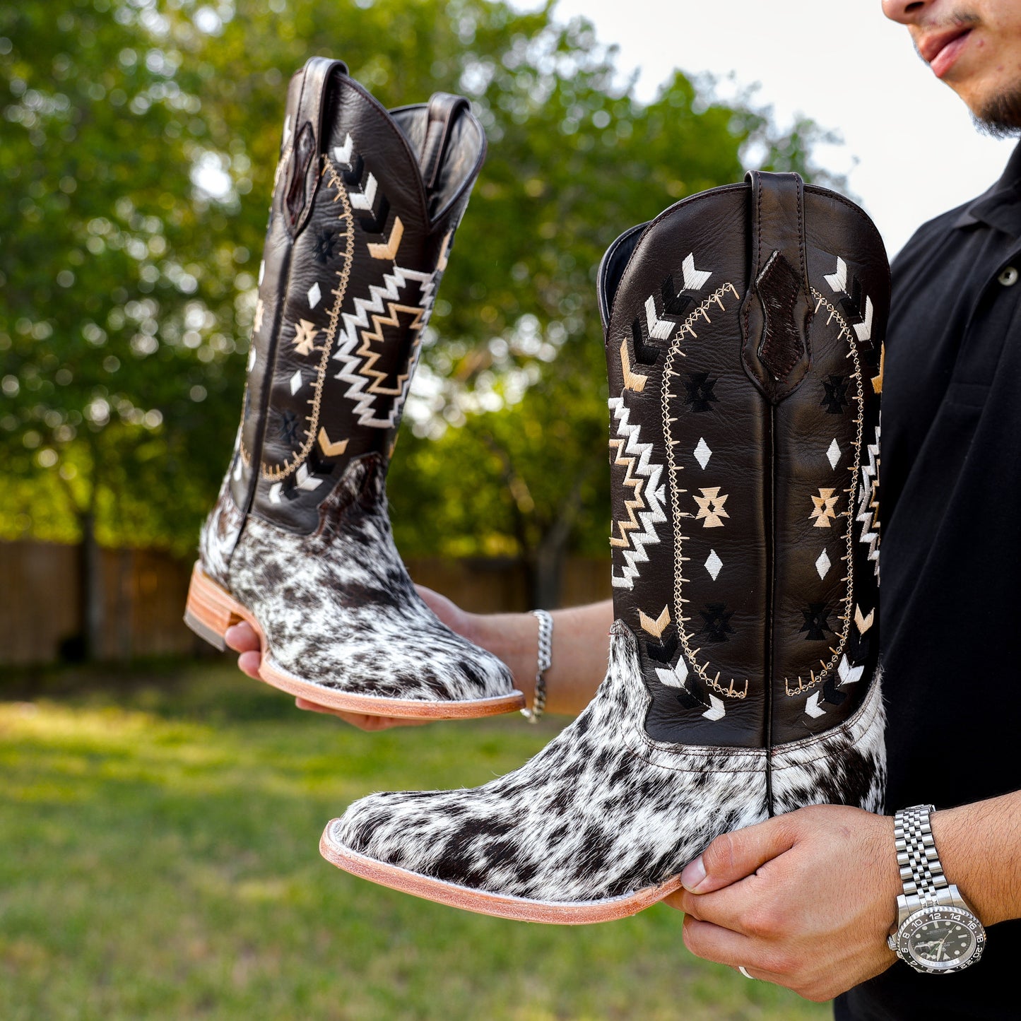 Brown Premium Cowhide Leather Boots - Square Toe
