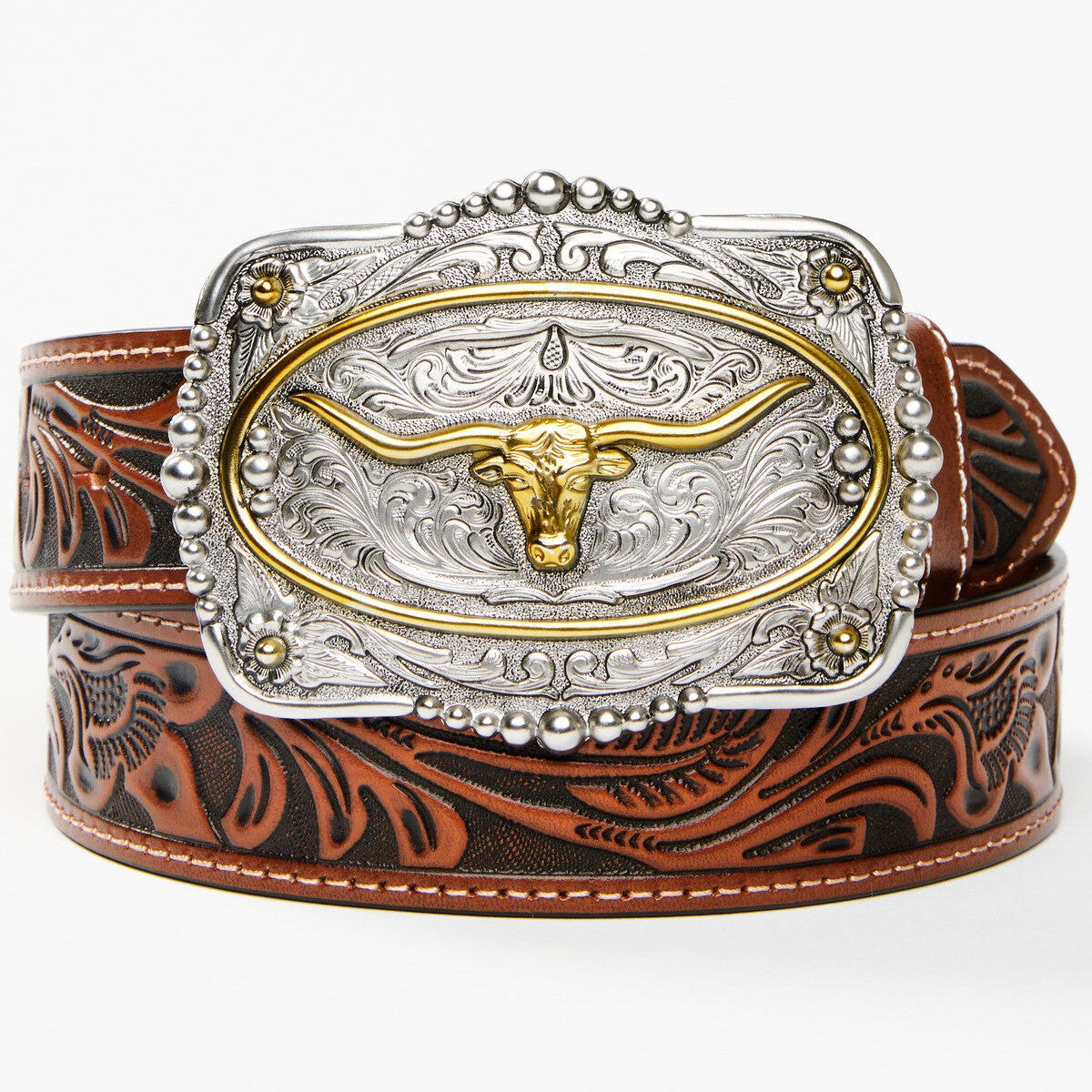 Men's Tooled Longhorn Buckle Belt