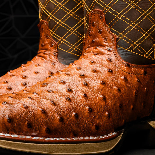 Cognac Ostrich Leather Boots - 3D Sole Composite Toe