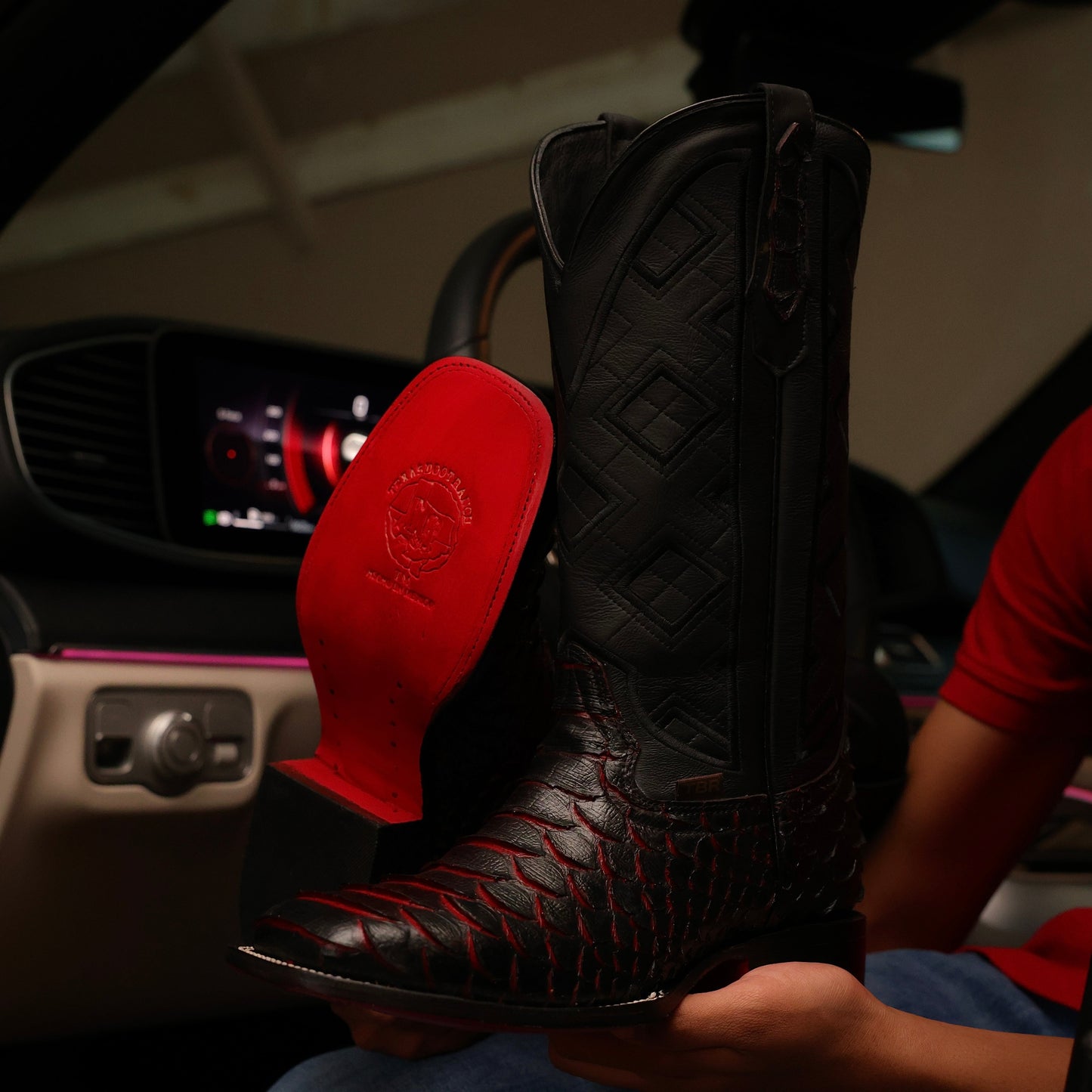 Black Cherry Python Leather Boots - Square Toe