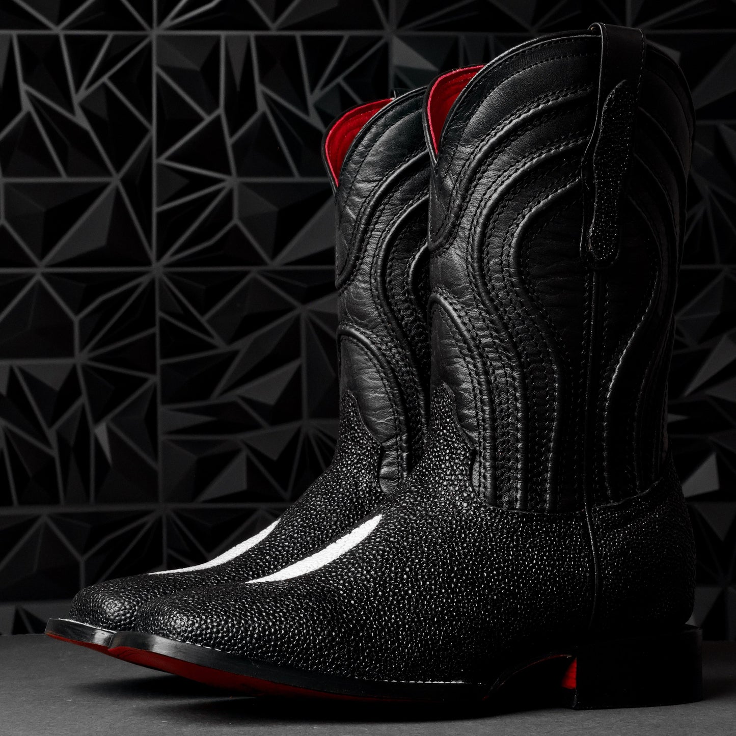Mystical Black Stingray Leather Boots - Square Toe