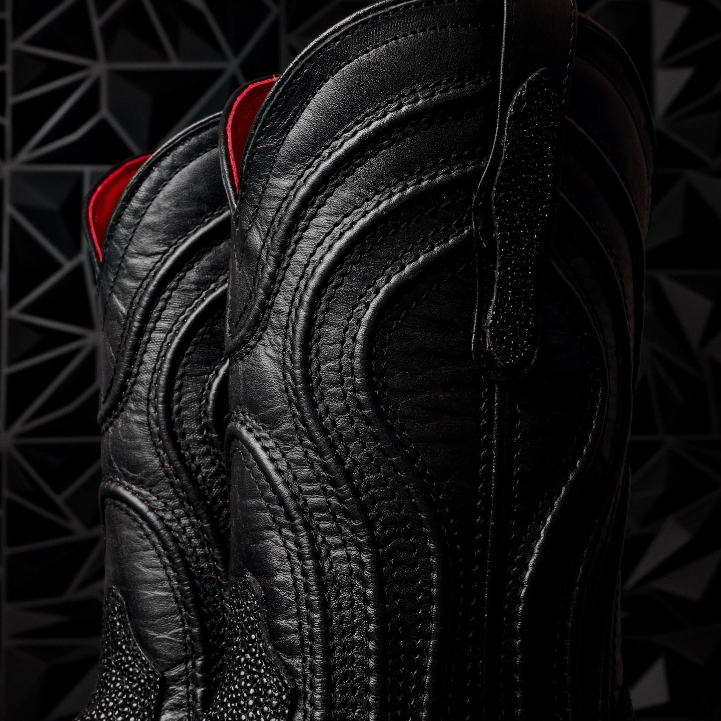 Mystical Black Stingray Leather Boots - Square Toe