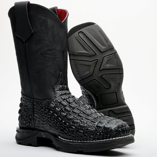 Black Caiman Hornback Leather Boots - 3D Sole Composite Toe