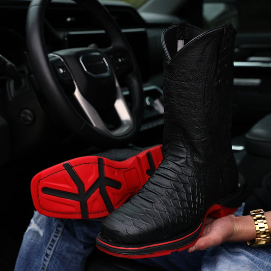 NEW Matte Black Anaconda Leather Boots - 3D Sole Composite Toe