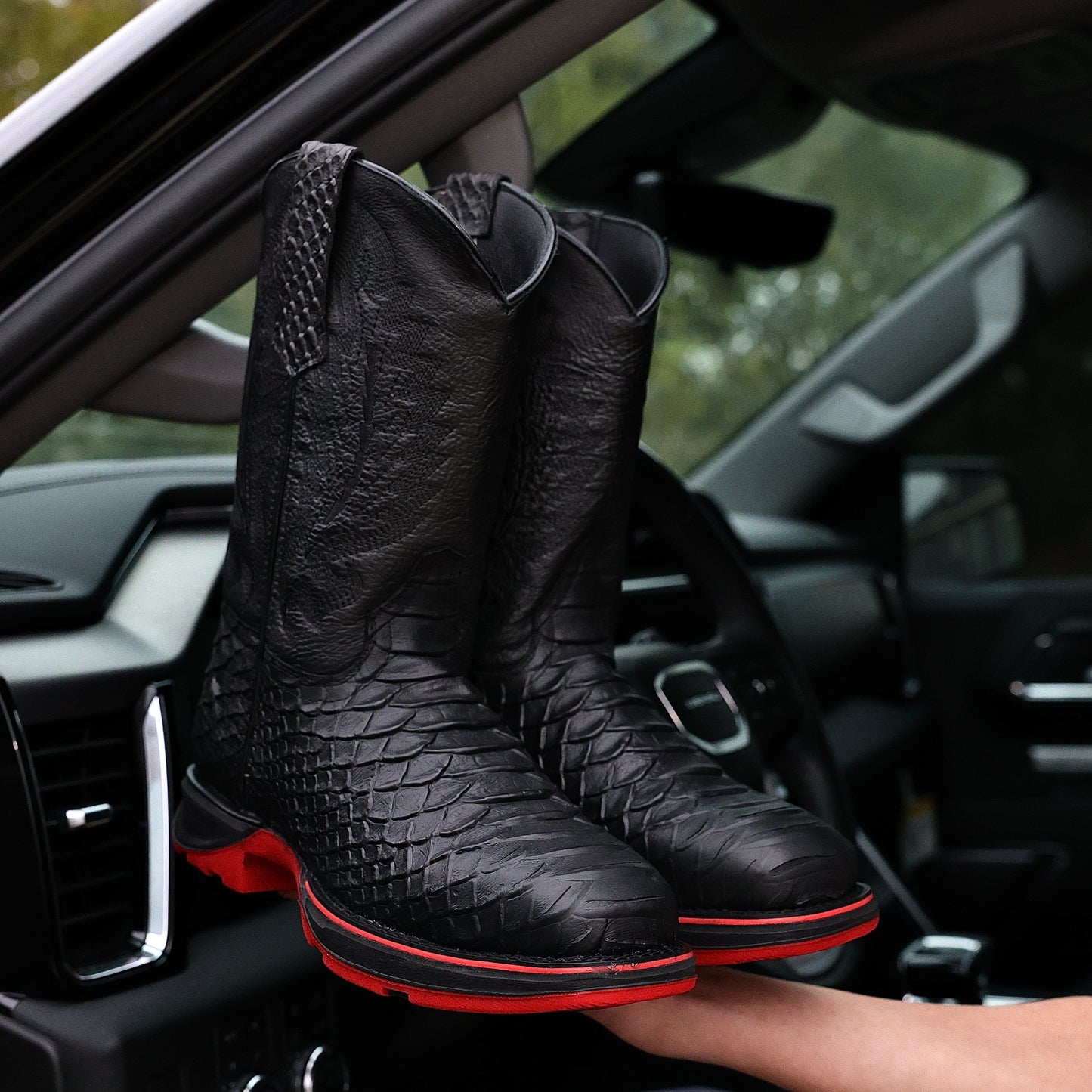 NEW Matte Black Anaconda Leather Boots - 3D Sole Composite Toe