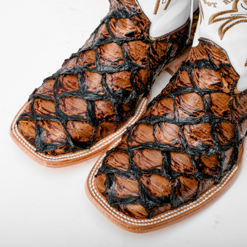 Honey Cognac Jumbo Pirarucu Leather Boots - Square Toe