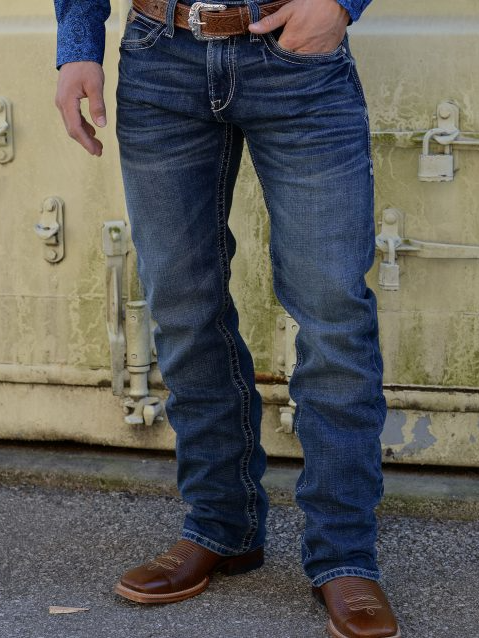 Attrendy Men’s Rocker Stretch Straight Jeans – Deep Indigo