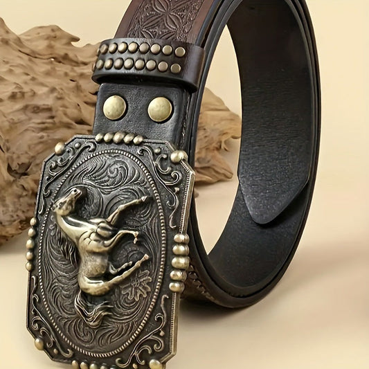Men's Belt With Large Horse Body Buckle