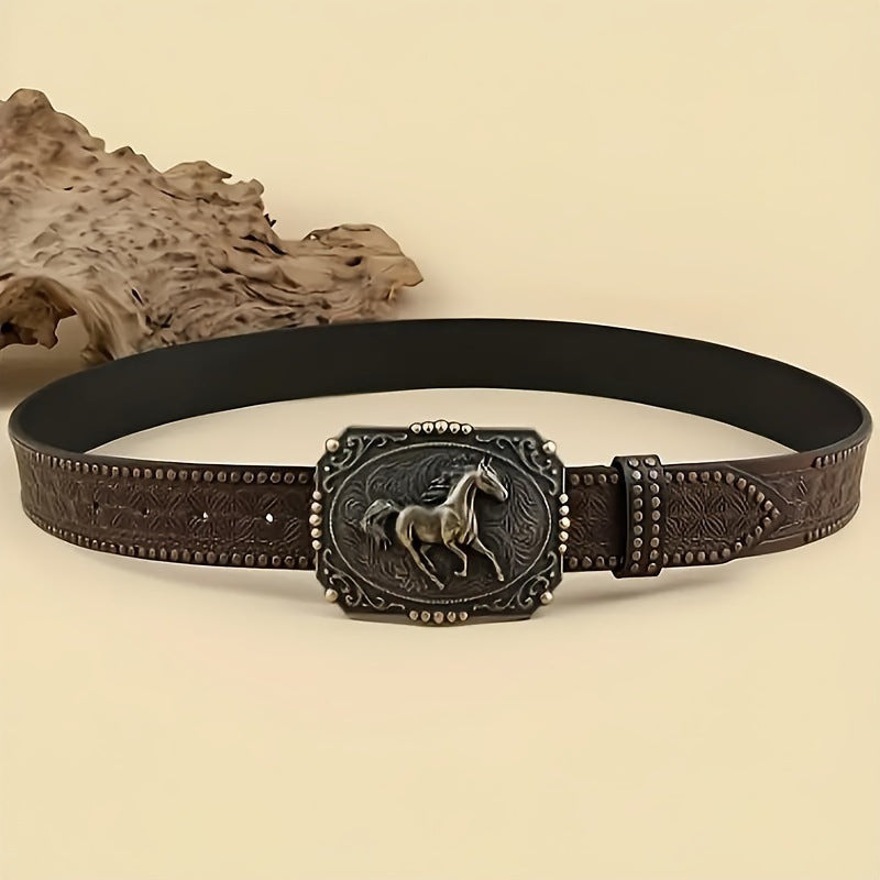 Men's Belt With Large Horse Body Buckle