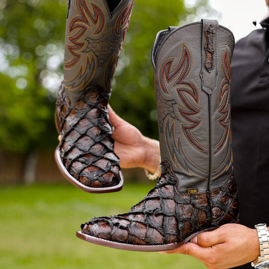 Handcrafted  Jumbo Pirarucu Leather Boots - Square Toe