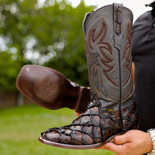 Handcrafted  Jumbo Pirarucu Leather Boots - Square Toe