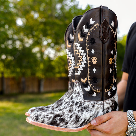 Brown Premium Cowhide Leather Boots - Square Toe