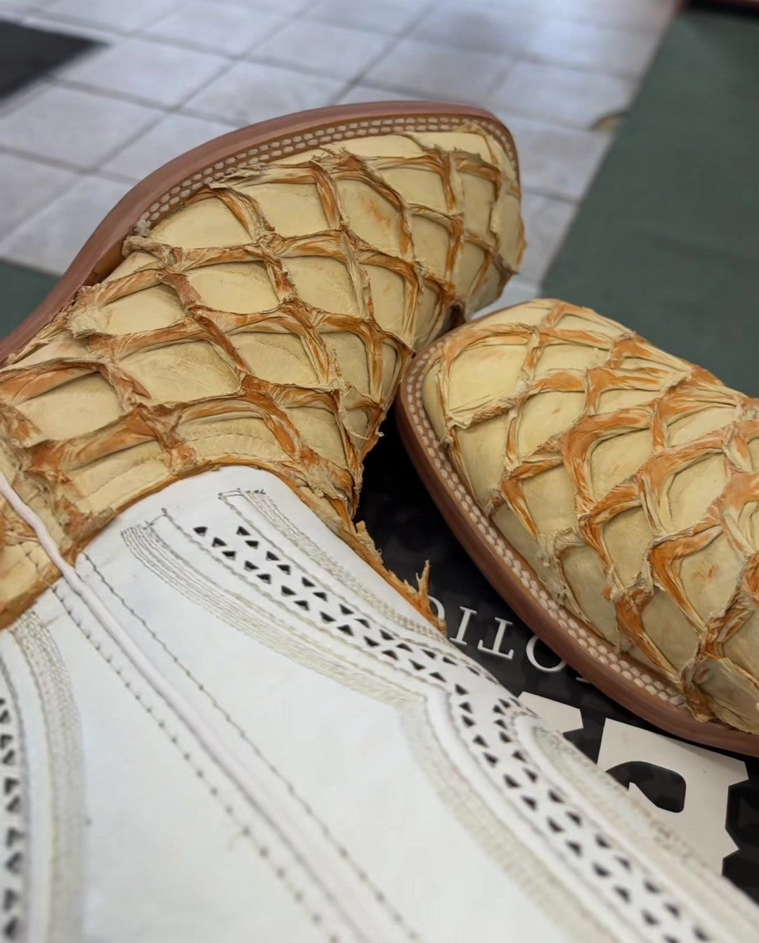 Premium Exotic Pirarucu White Castor Boots