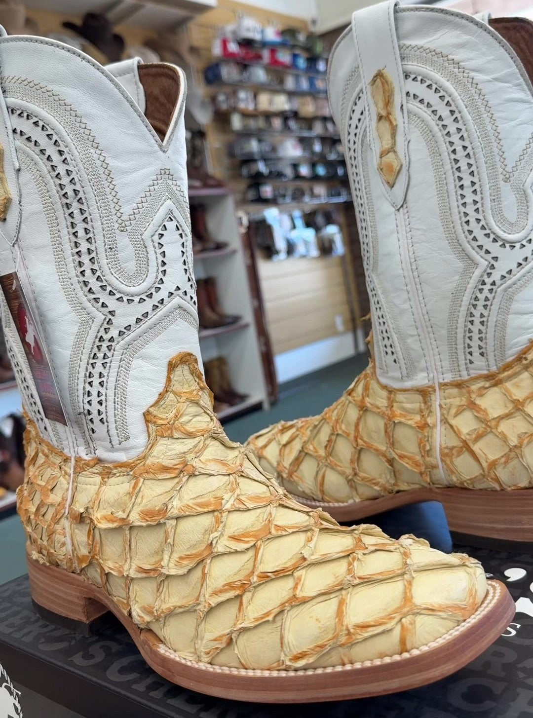 Premium Exotic Pirarucu White Castor Boots