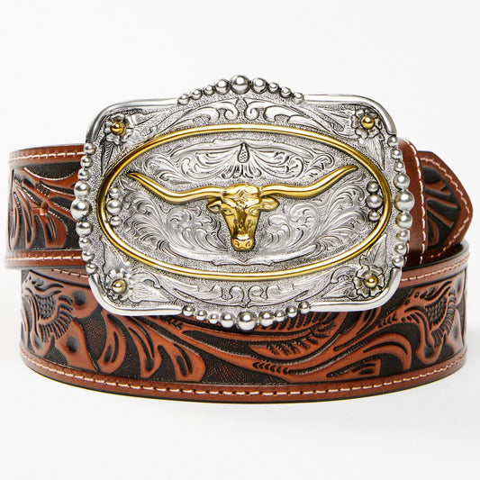 Men's Tooled Longhorn Buckle Belt