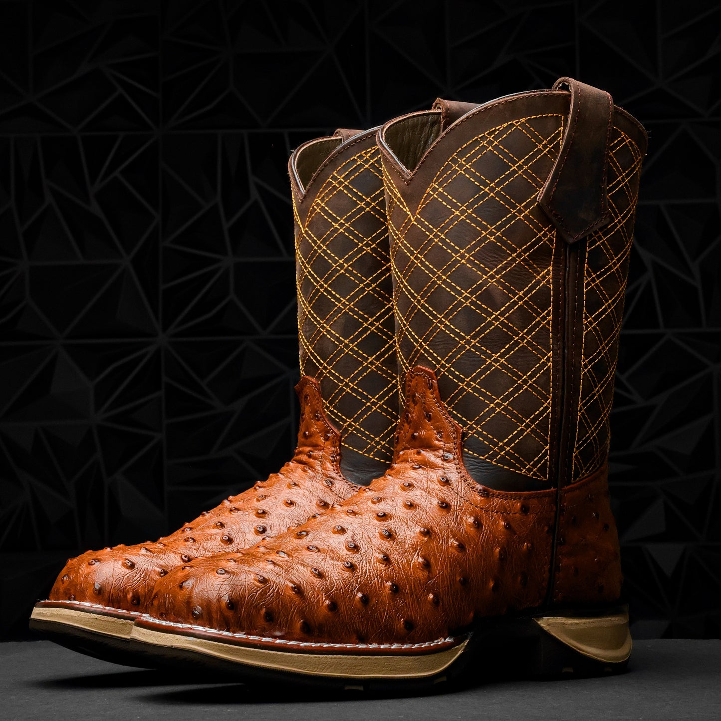 Cognac Ostrich Leather Boots - 3D Sole Composite Toe