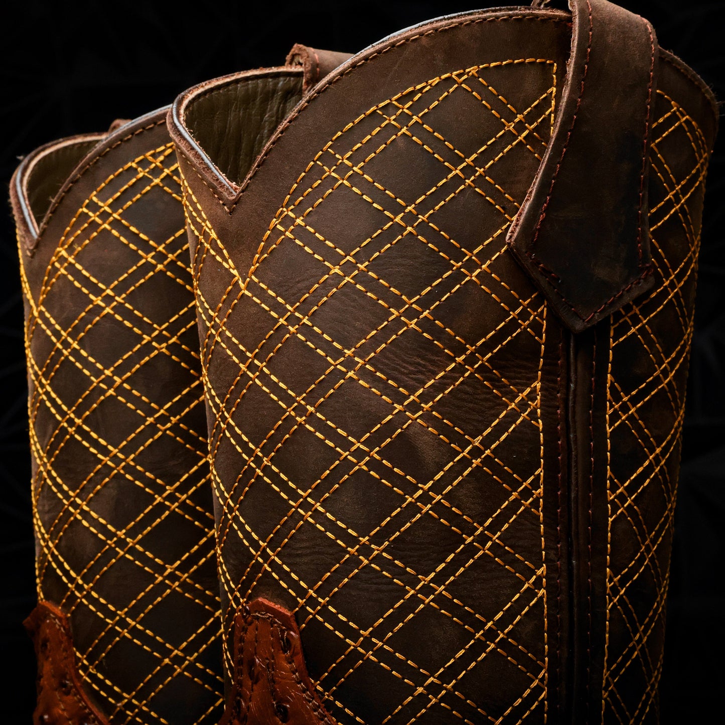 Cognac Ostrich Leather Boots - 3D Sole Composite Toe
