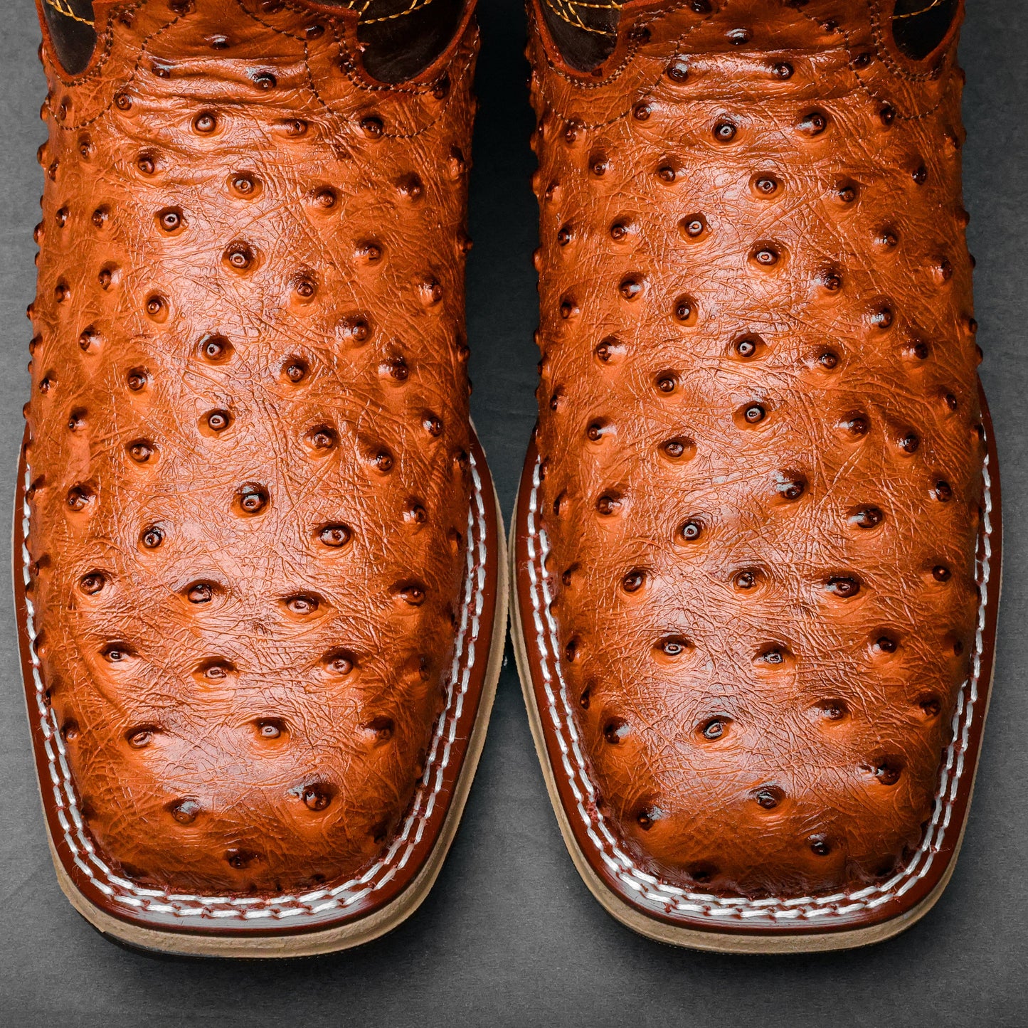 Cognac Ostrich Leather Boots - 3D Sole Composite Toe