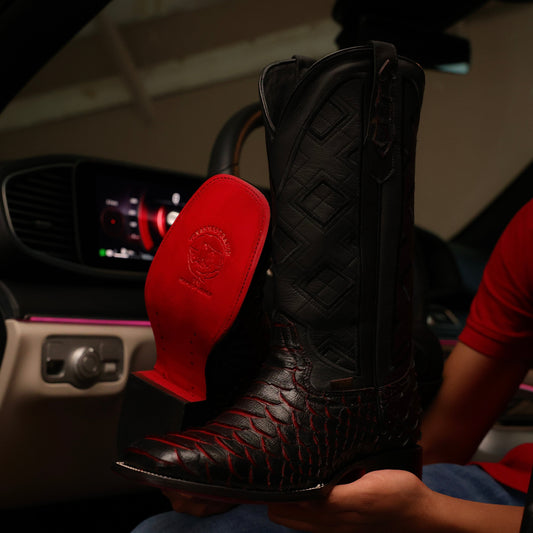 Black Cherry Python Leather Boots - Square Toe