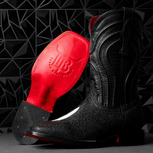 Mystical Black Stingray Leather Boots - Square Toe