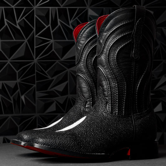 Mystical Black Stingray Leather Boots - Square Toe