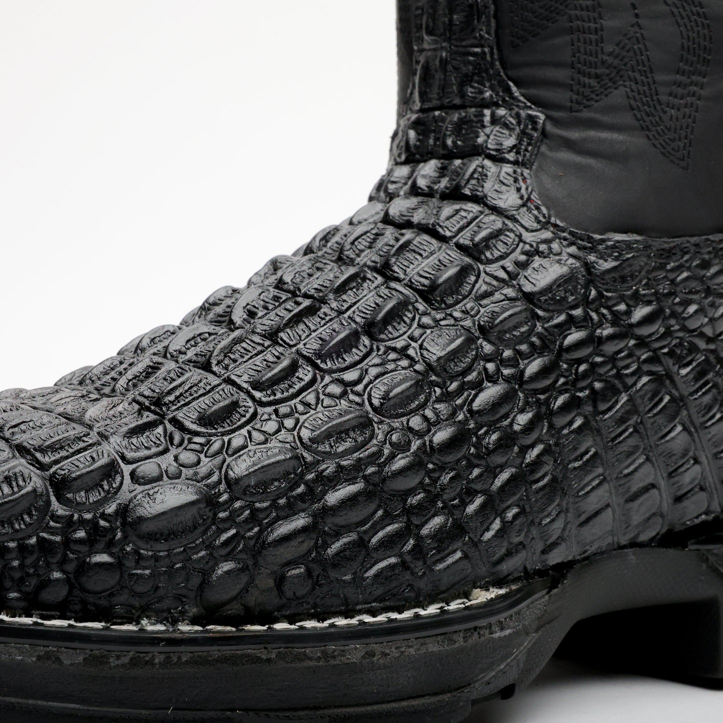 Black Caiman Hornback Leather Boots - 3D Sole Composite Toe