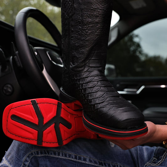 NEW Matte Black Anaconda Leather Boots - 3D Sole Composite Toe
