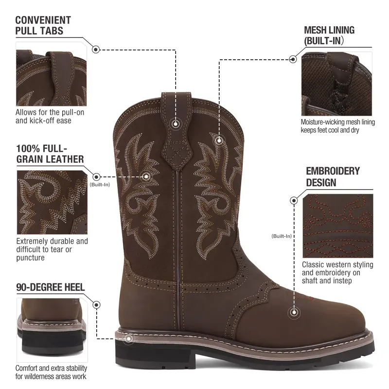 Western Cowboy Non Slip Work Boots - Square Toe