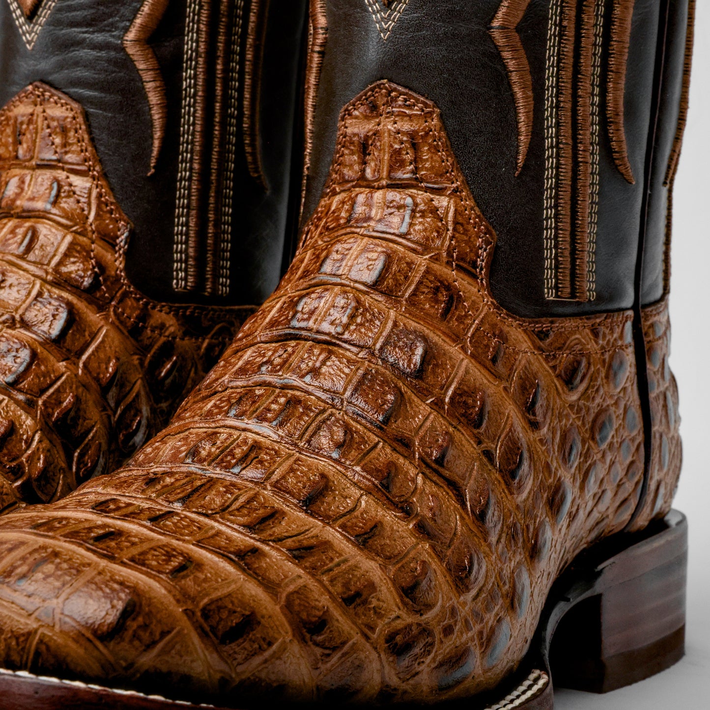 Honey Caiman Hornback Leather Boots - Square Toe