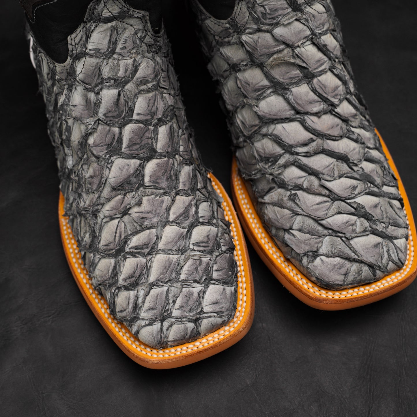 Authentic Gray Pirarucu Boots – Square Toe
