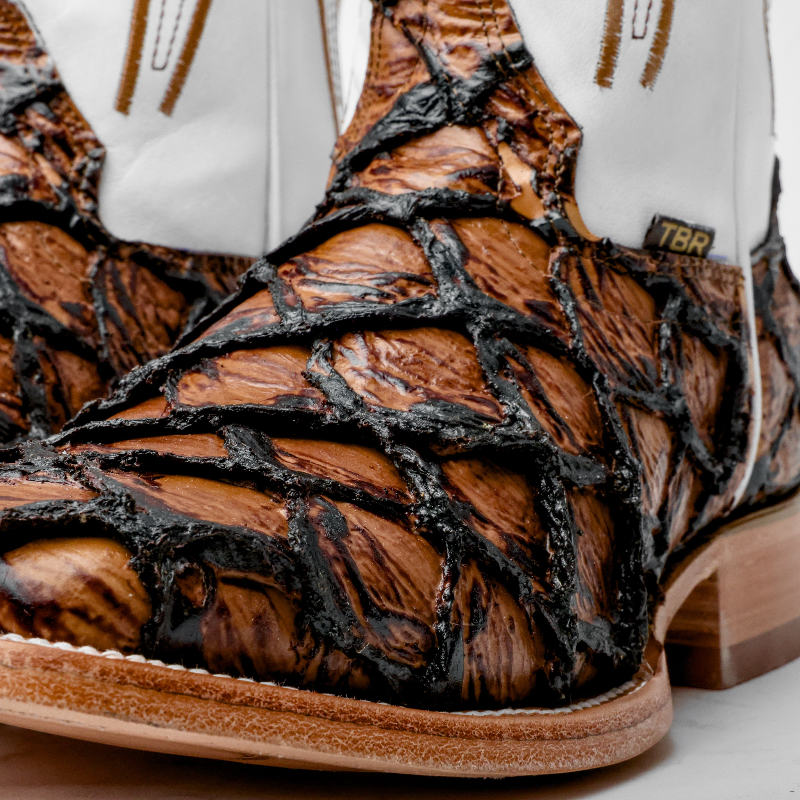 Honey Cognac Jumbo Pirarucu Leather Boots - Square Toe