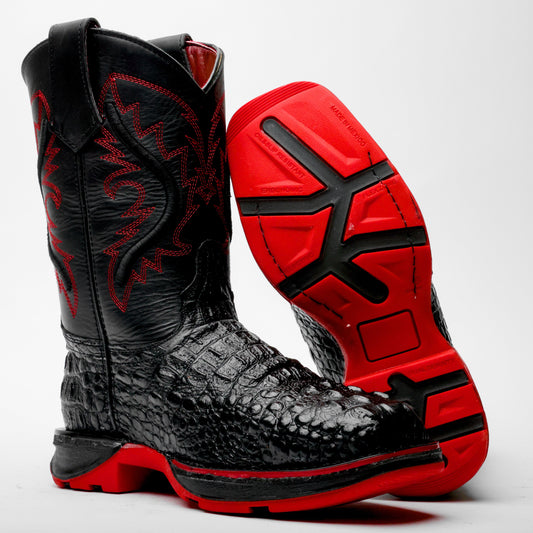 NEW Black Caiman Neck Leather Boots - 3D Sole Composite Toe