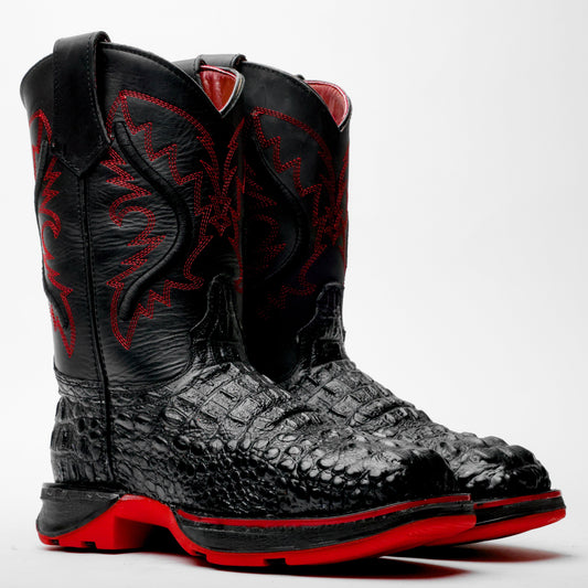 NEW Black Caiman Neck Leather Boots - 3D Sole Composite Toe