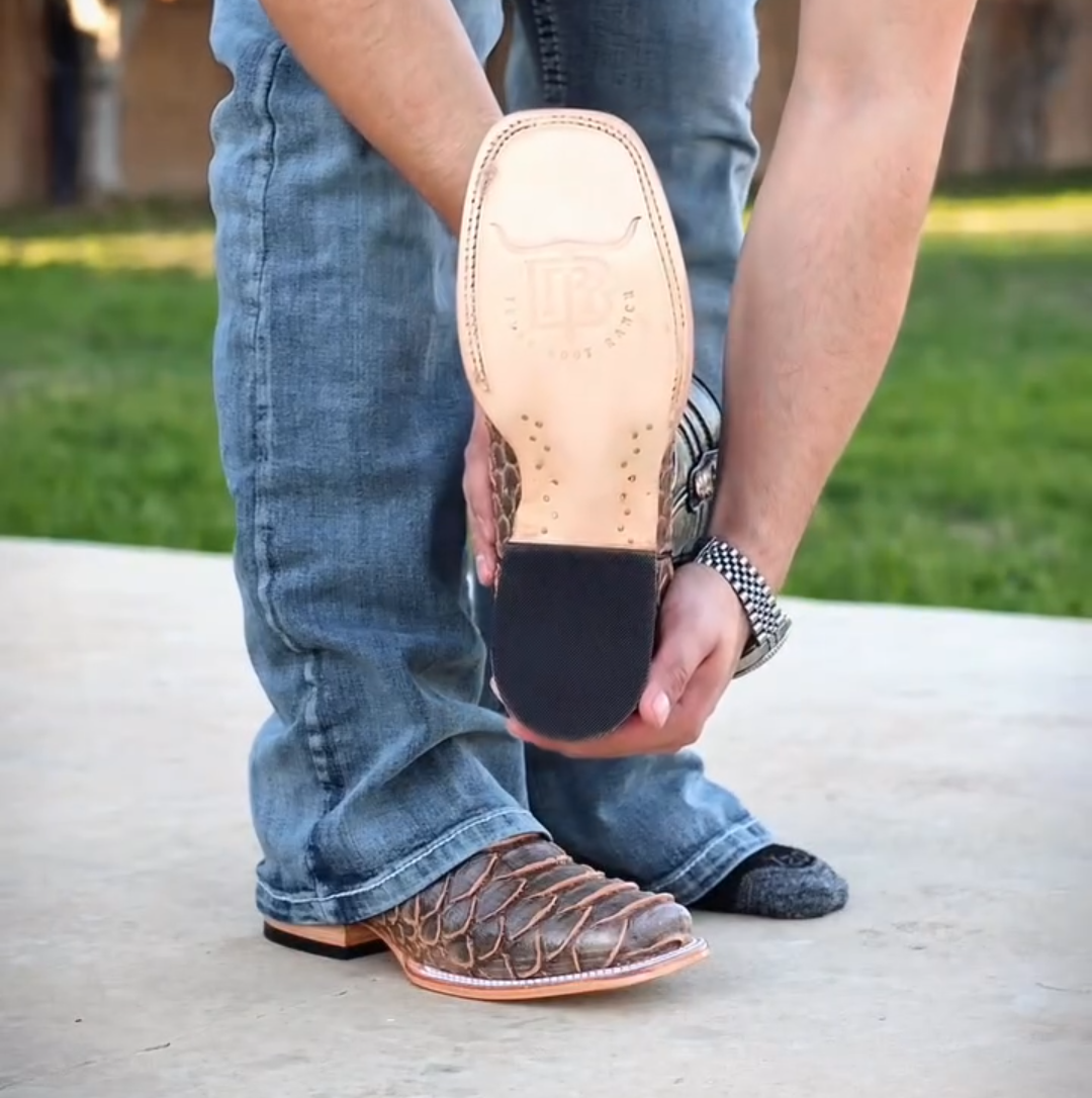 Rustic Light Brown Python Leather Boots - Square Toe