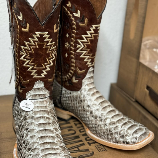 Long Python Cowboy Boots - Tan