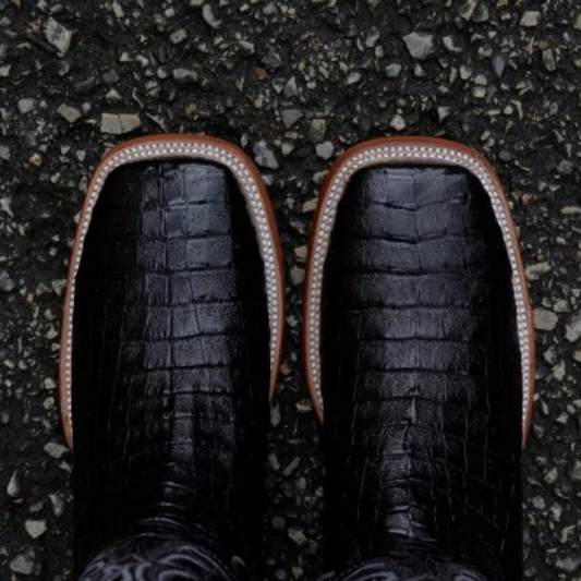 Original Crocodile Belly Midnight Black Square Toe
