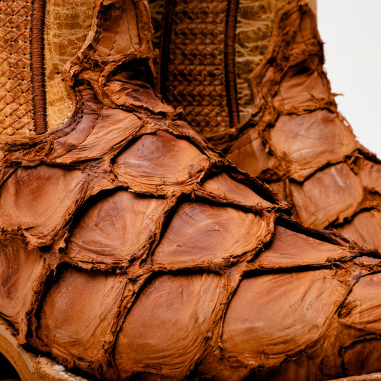 Tan Genuine Pirarucu Boots - Square Toe